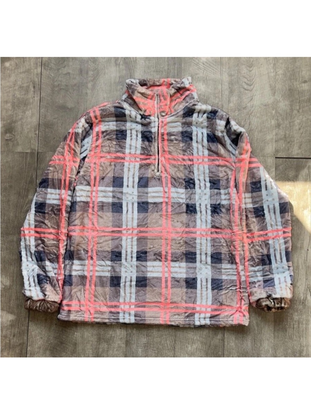 Plaid Retro Warm Printed Pullover Sweatshirt size L